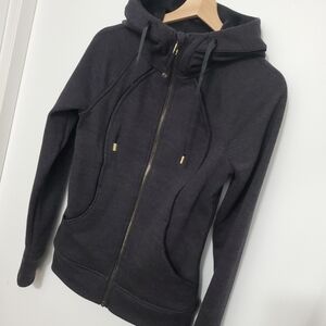 Lululemon 4 Scuba Hoodie Plush Gold Zip Heathered core Black Relaxed Fit Sweater